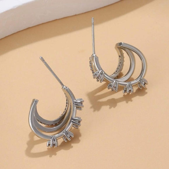 Luxe Cubic Zirconia Dainty Small Half Hoop Earrings - Picture 5 of 8